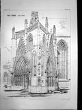 Original Old Antique Print Erfurt Cathedral Exterior View Porch C 1890 19th