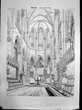 Original Old Antique Print Halberstadt Interior Choir Church Germany C 1890