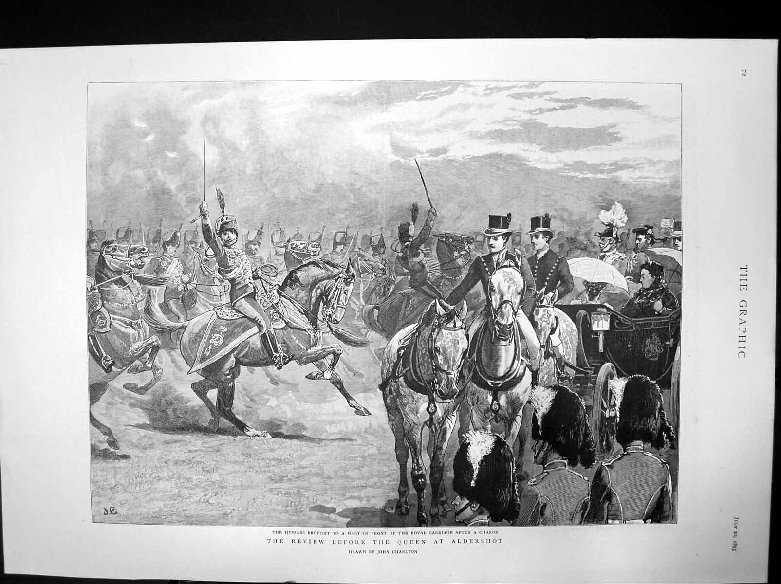 Antique Old Print Review Before Queen Aldershot Hussars Royal Carriage 1895