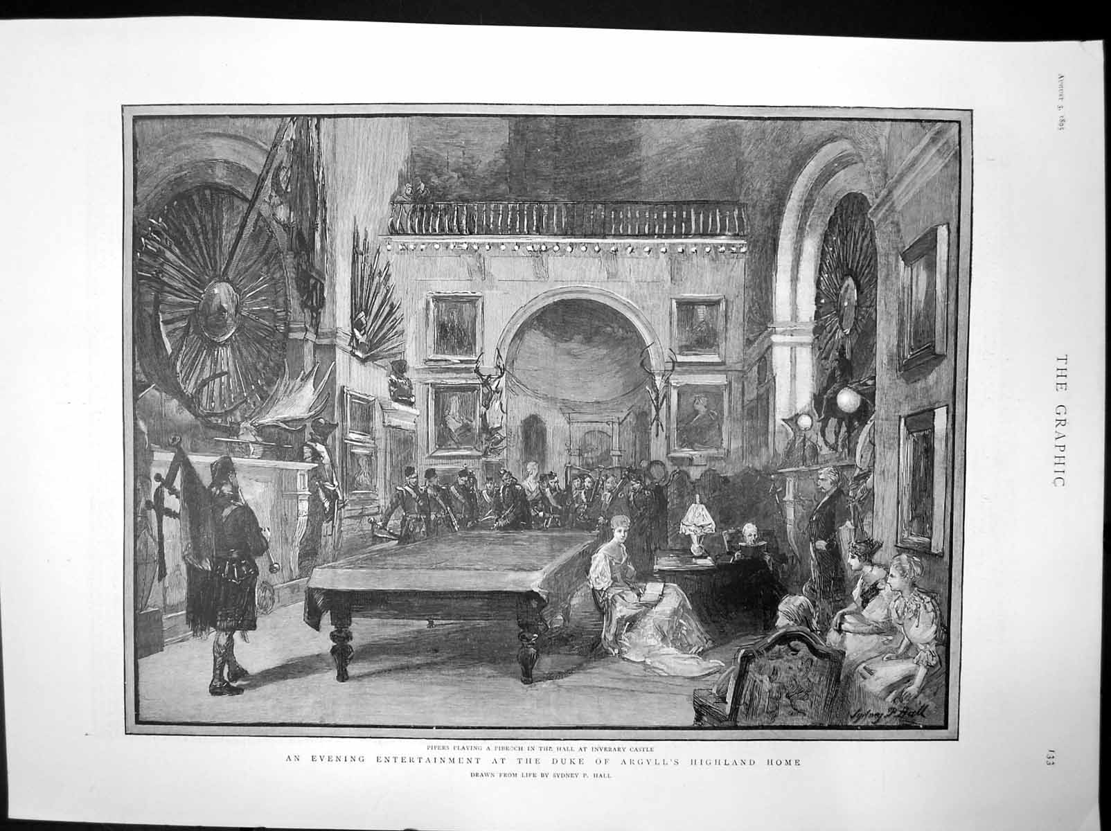 Antique Print Evening Entertainment Duke Argyll Inverary Castle Pipers 1895