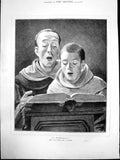 Original Old Antique Print A Rehearsal A Roberts Two Choirboys Singing 1882