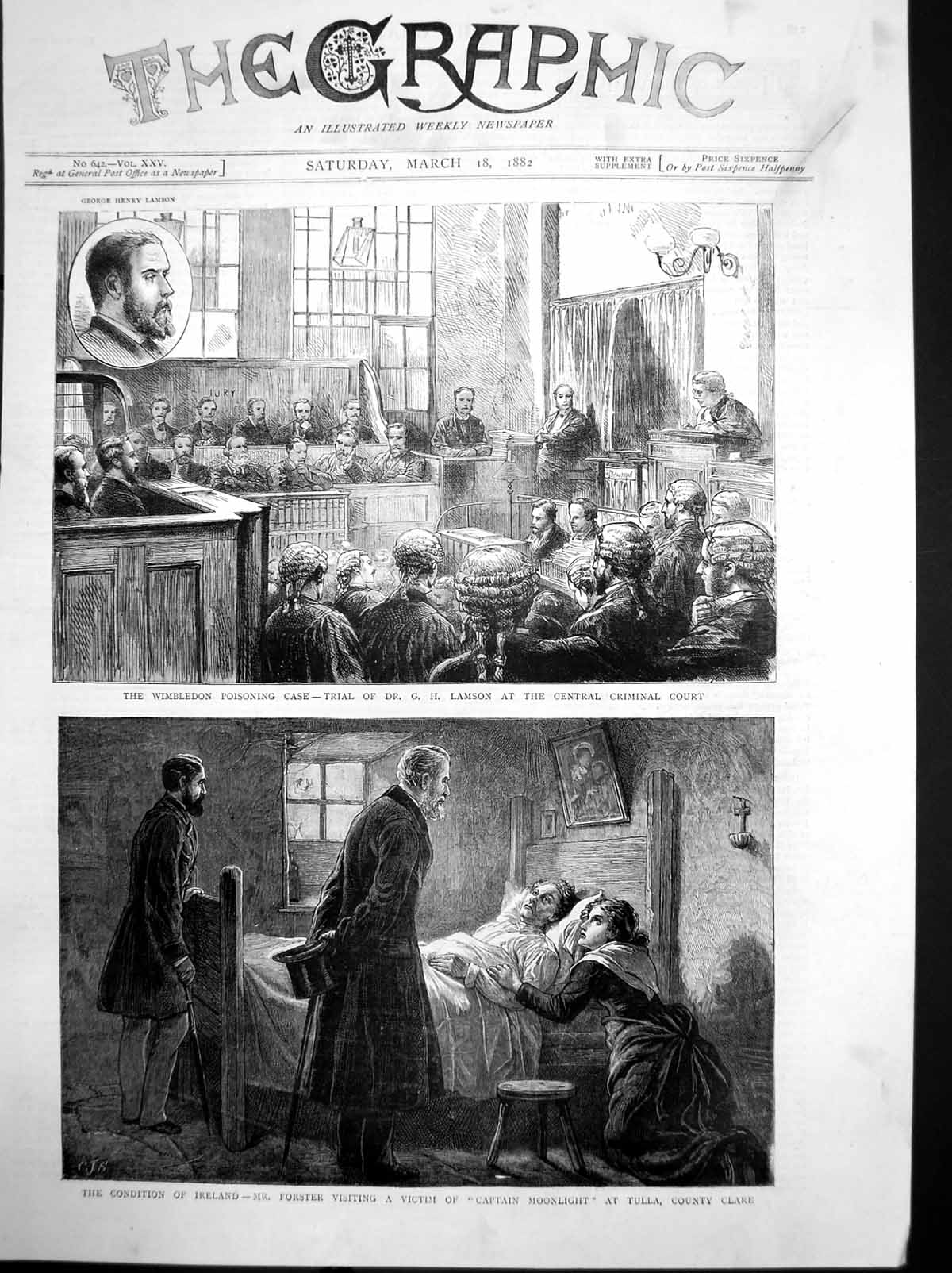 Antique Old Print Wimbledon Poisoning Case Ireland Forster Victim Tulla 1882