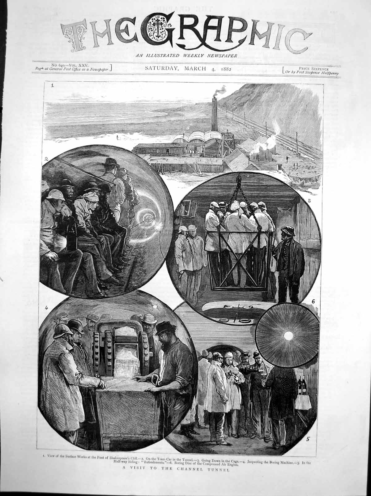Antique Old Print Visit Channel Tunnel Surface Works Shakespeares Cliff 1882
