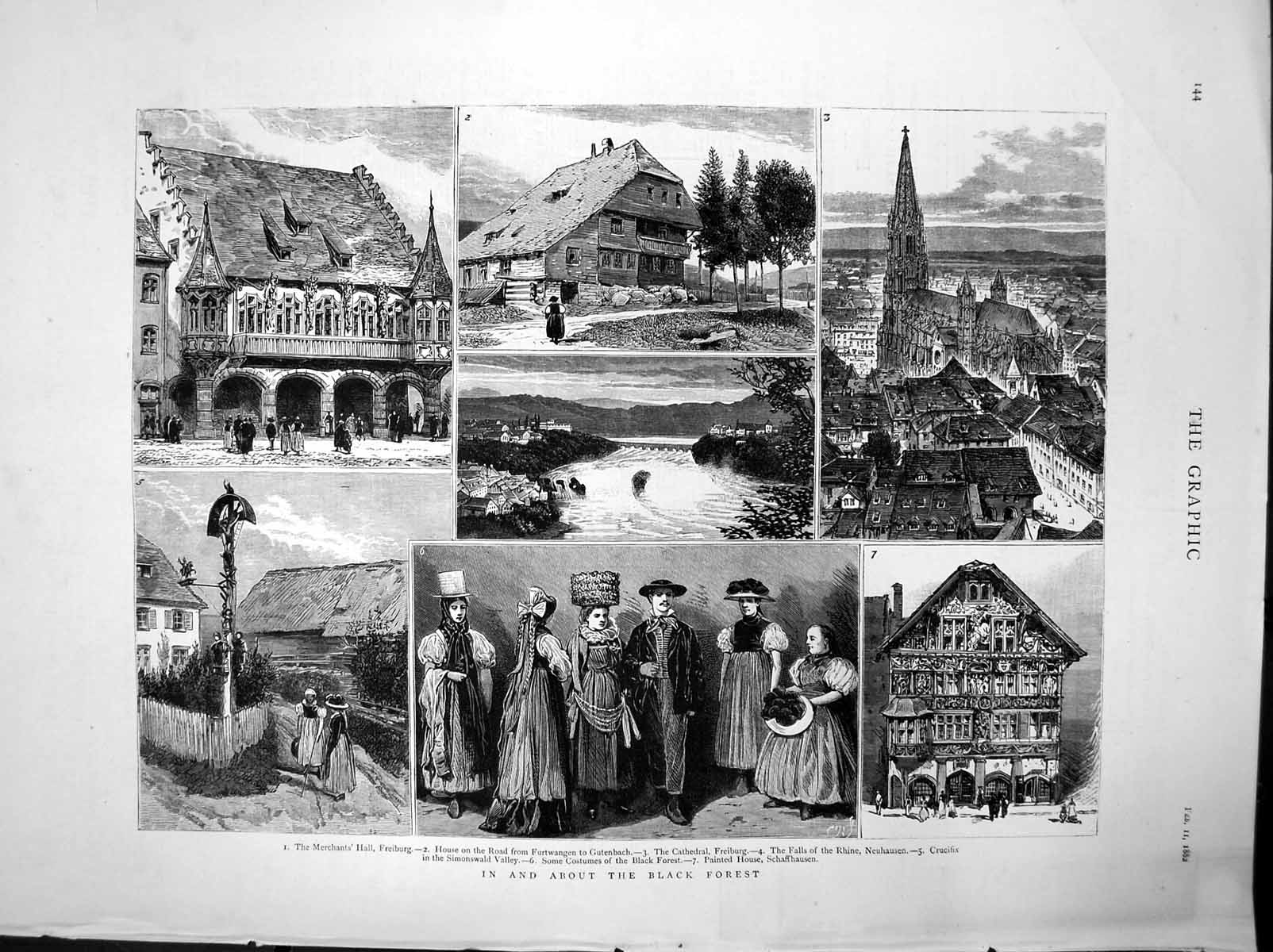 Antique Old Print Black Forest Crucifix Simonswald Valley Schaffhausen 1882