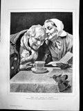 Antique Old Print Folks Home Carl Gussow Couple Table Teacup Knitting 1882 19th