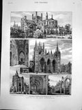 Old Antique Print Peterborough Croyland Abbey Ruins Infirmary Church 1882 19th