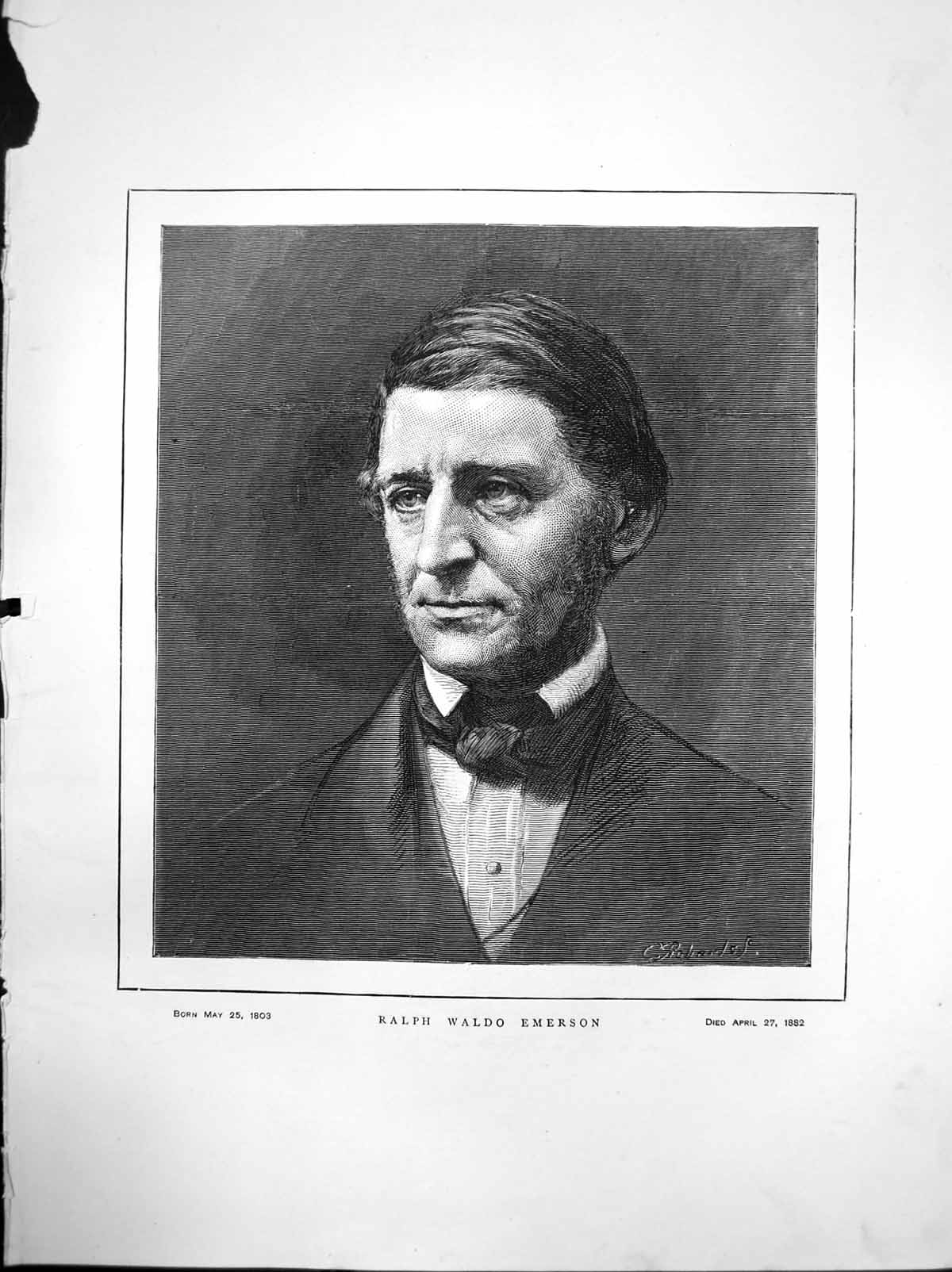 Original Old Antique Print Ralph Waldo Emerson Born 1803 DiedNapoleonic Era