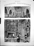 Old Antique Print Leicester St Marks Church Mayors Parlour Town Hall 1882 19th