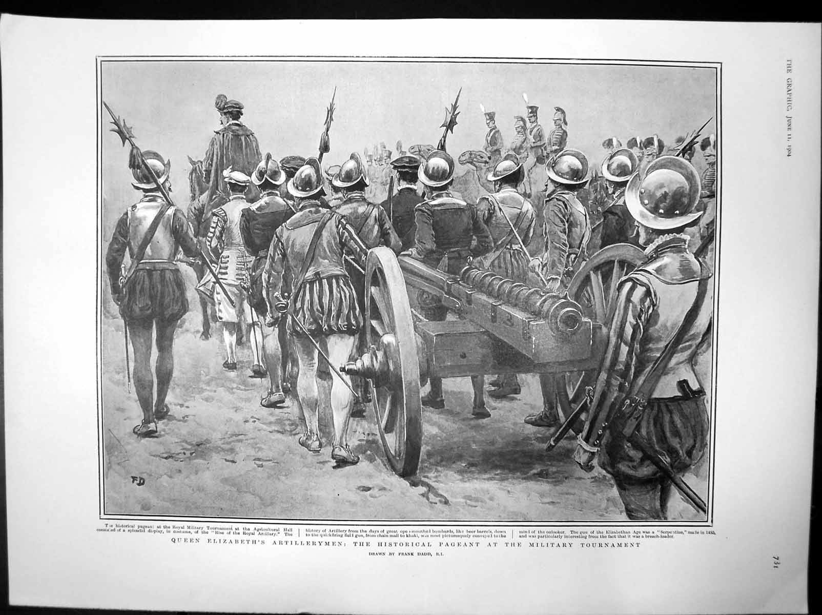 Antique Print Queen Elizabeth Artillerymen Pageant Military Tournament1904 20th