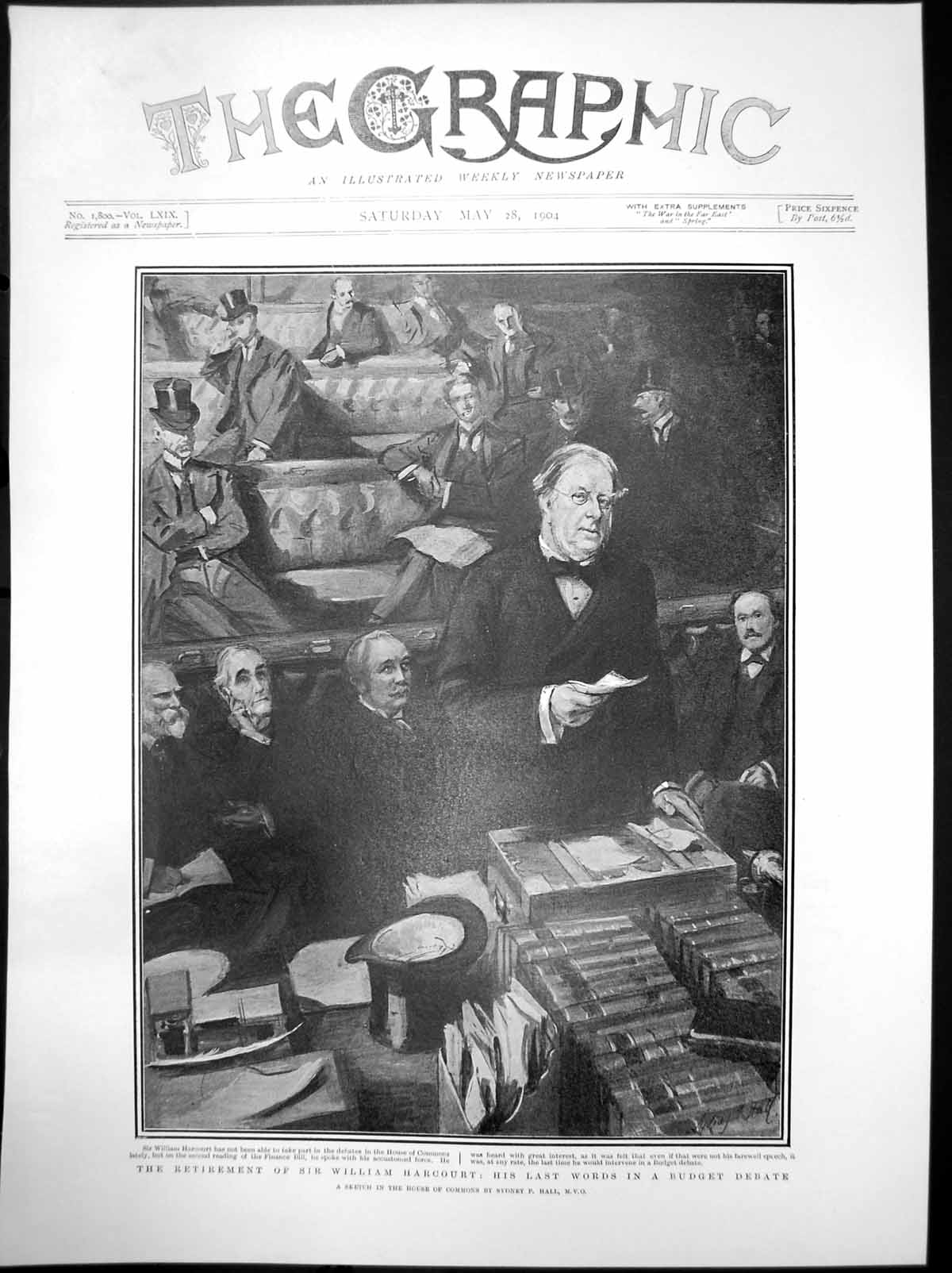 Old Antique Print Retirement Sir William Harcourt Last Words Budget 1904 20th