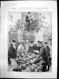 Antique Old Print Life Chelsea Hospital Cutting Up Puddings Officers C1890 19th