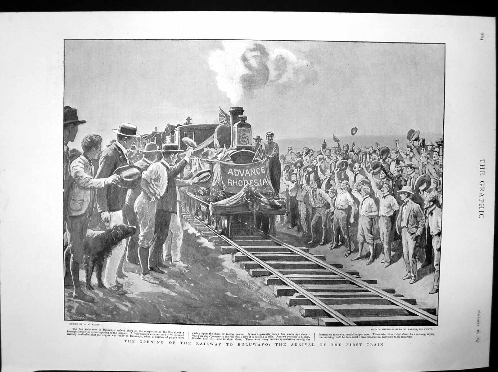 Original Old Antique Print Opening Railway Buluwayo Arrival First Train 1897