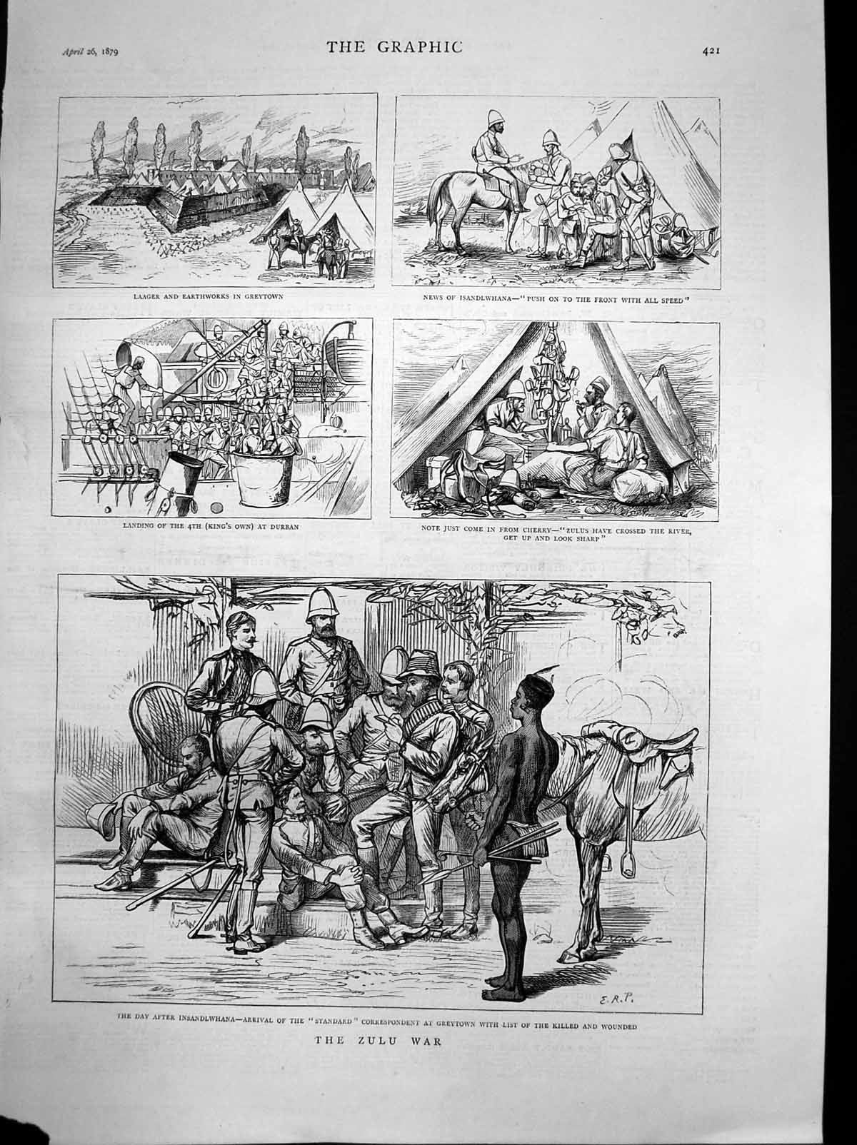 Antique Old Print Zulu War After Insandlwhana Correspondent List Killed 1879