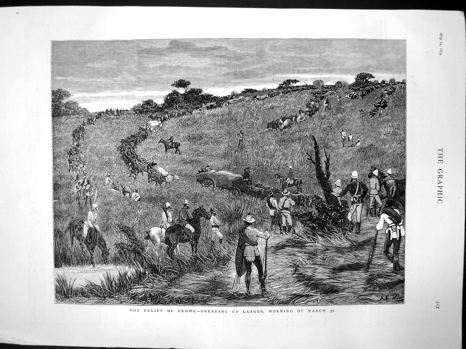 Old Antique Print Relief Ekowe Breaking Up Laager Morning March 30 1879