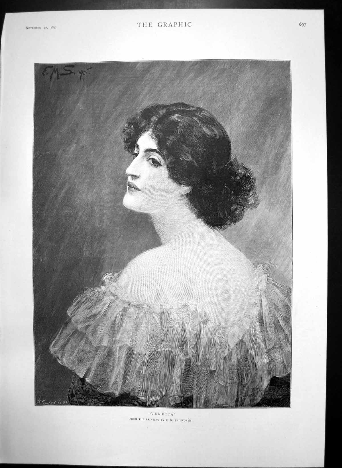 Antique Print Venetia Portrait From Painting F M Skipworth Young Lady 1897 19th