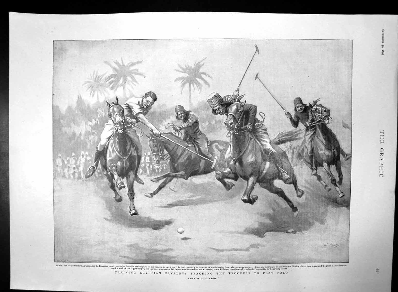 Antique Old Print Training Egyptian Cavalry Teaching Troopers Play Polo 1899