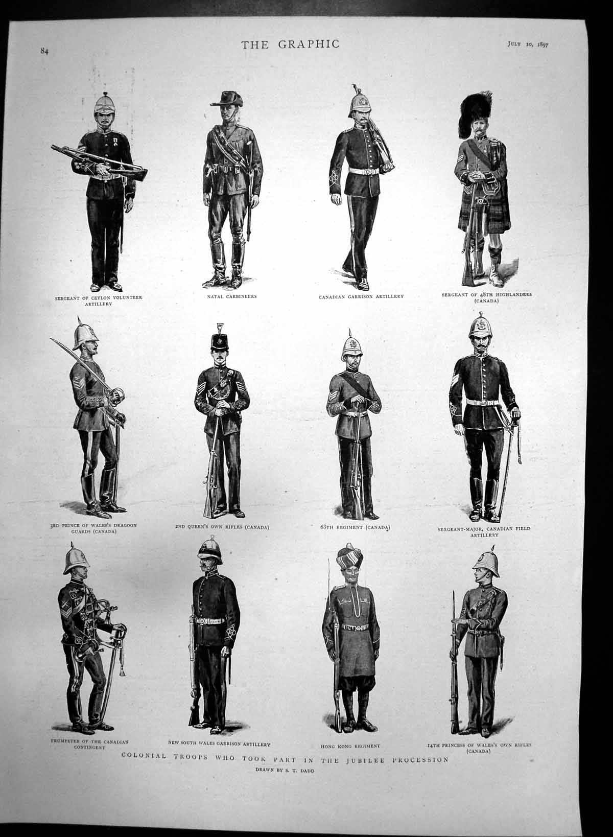 Antique Old Print Colonial Troops Took Part Jubilee Procession Canadians 1897
