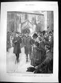 Antique Old Print Durham Undergraduates Cheering Prince Wales Cathedral 1897