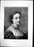 Original Old Antique Print Modesty E Taylor Young Pretty Woman Portrait 1872