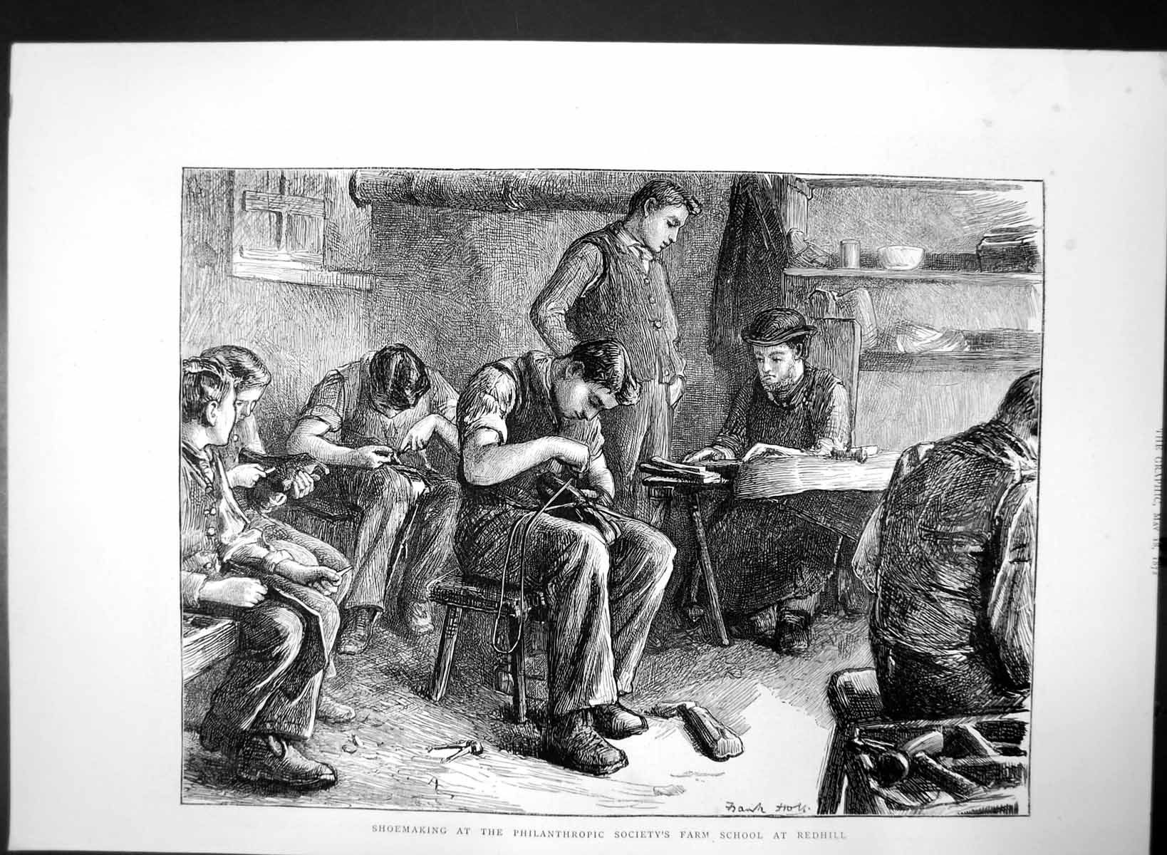 Antique Old Print Shoemaking Philanthropic Societys Farm School Redhill 1872