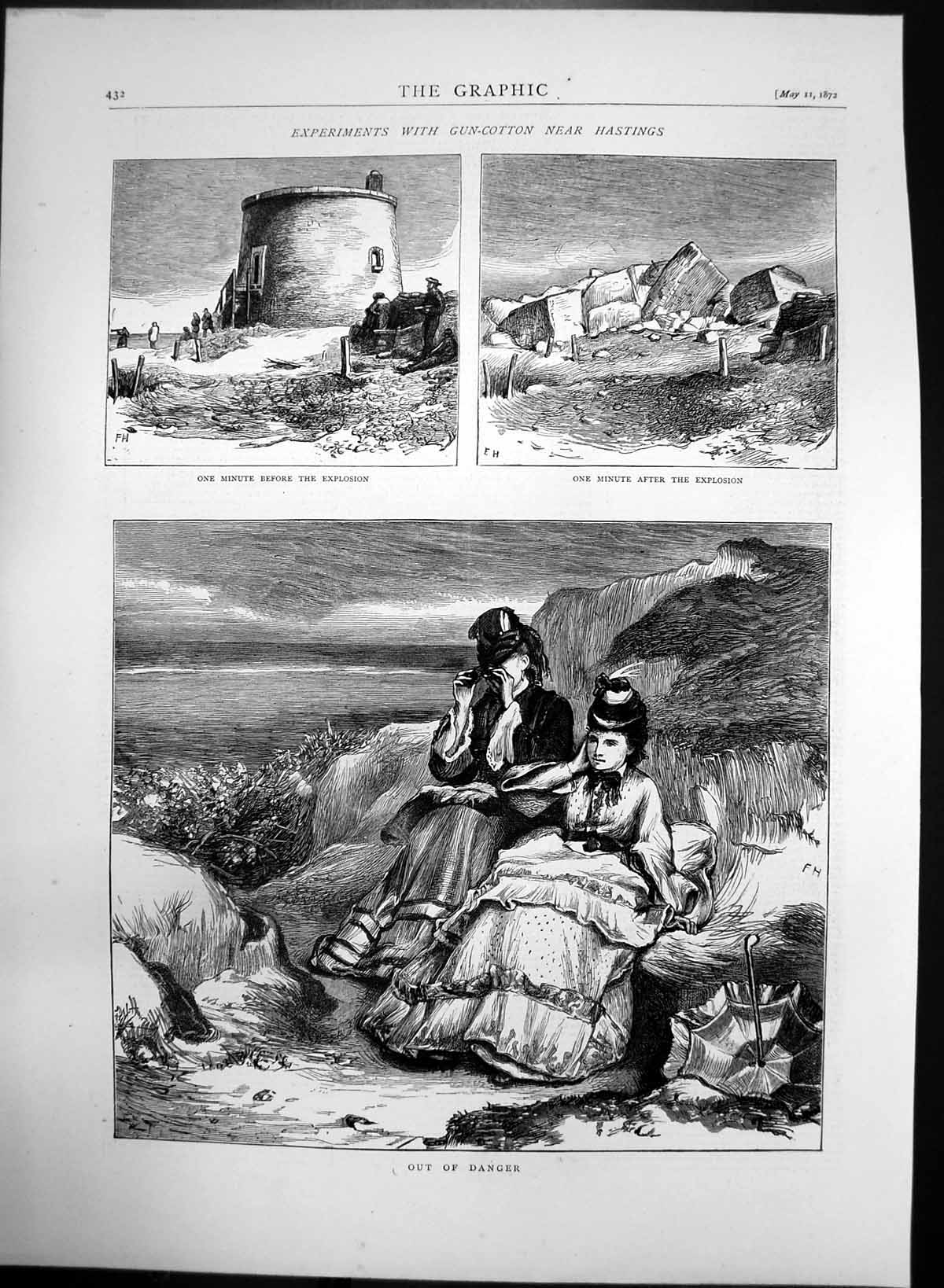 Antique Old Print Experiments With Gun Cotton Hastings Before Explosion 1872