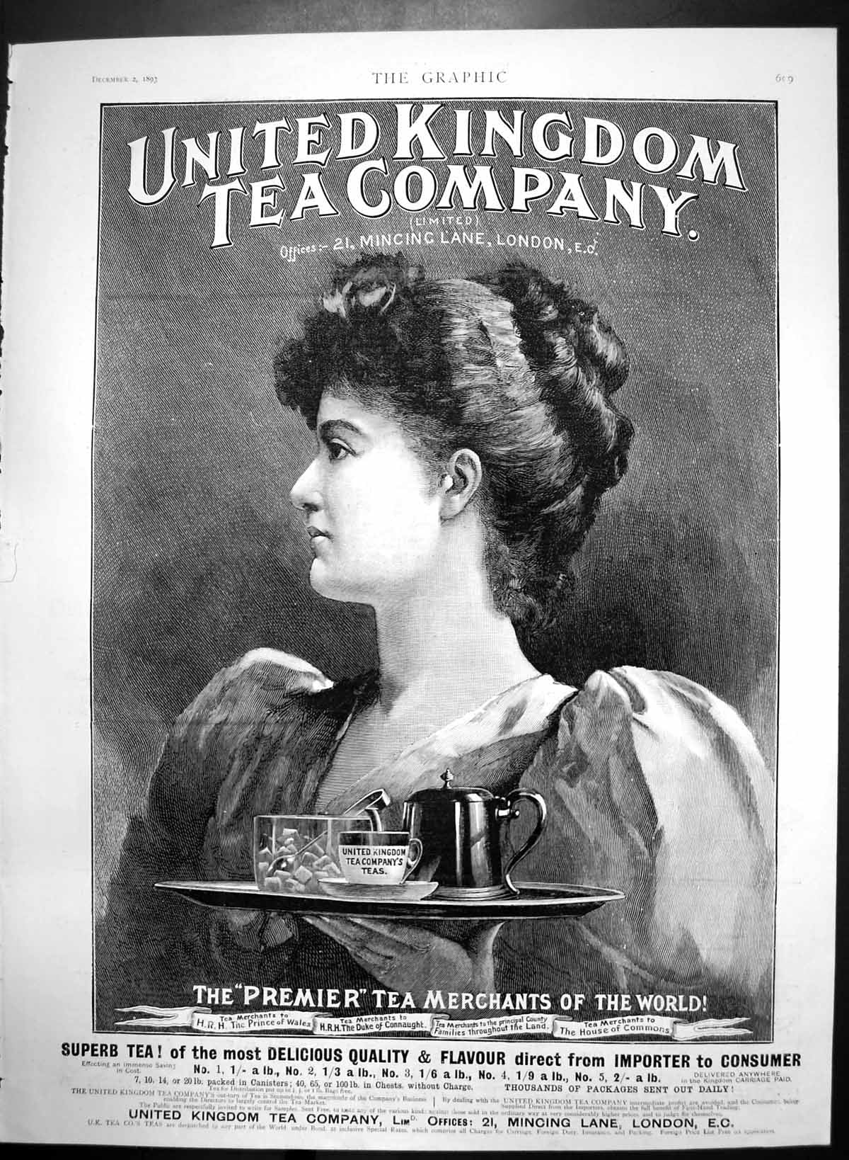 Antique Print United Kingdom Tea Company Premier Tea Merchants London 1893 19th