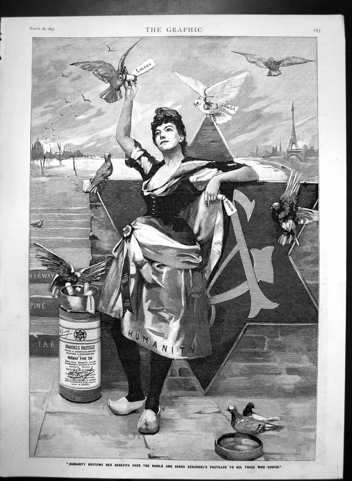 Antique Old Print Geraudels Pastilles Humanity Bestows Benefits Cough 1893 19th
