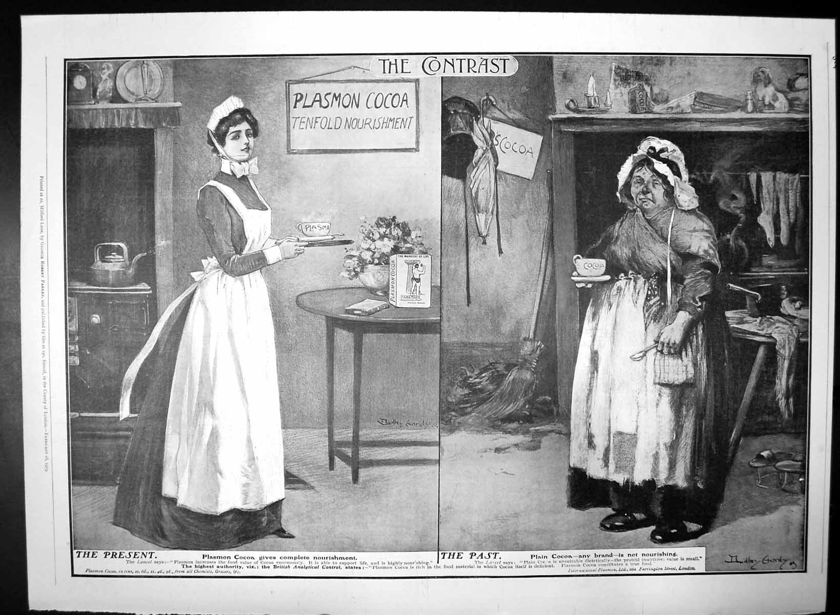 Antique Old Print Plasmon Cocoa Gives Complete Nourishment Support Life 1903