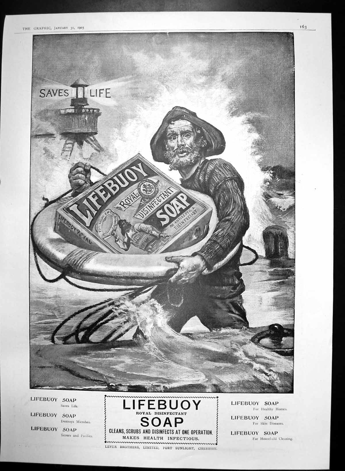 Old Print Lifebuoy Royal Disinfectant Soap Saves Life Healthy Homes 1903 20th