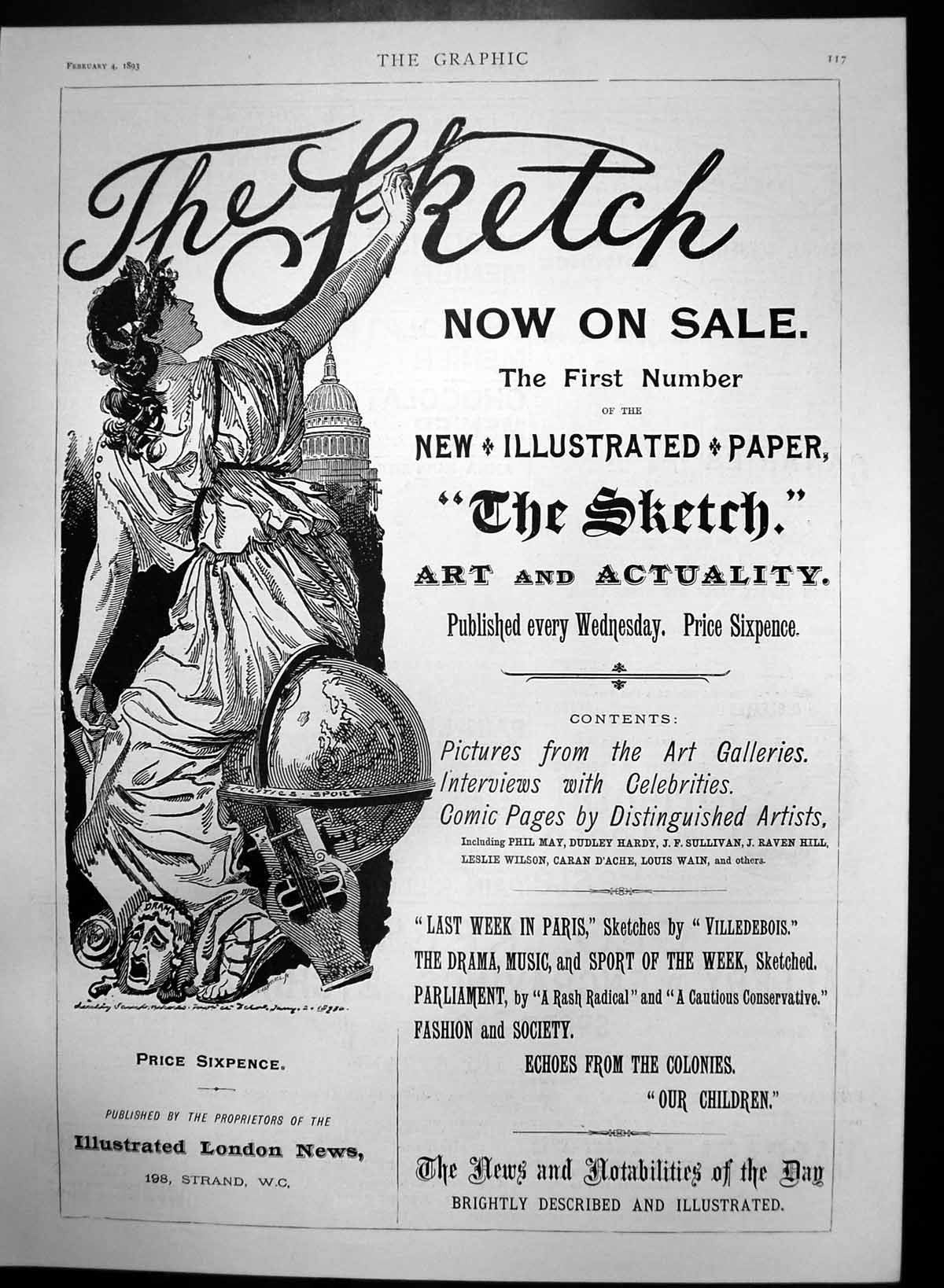 Original Old Antique Print The Sketch Now On Sale New Illustrated Paper 1893