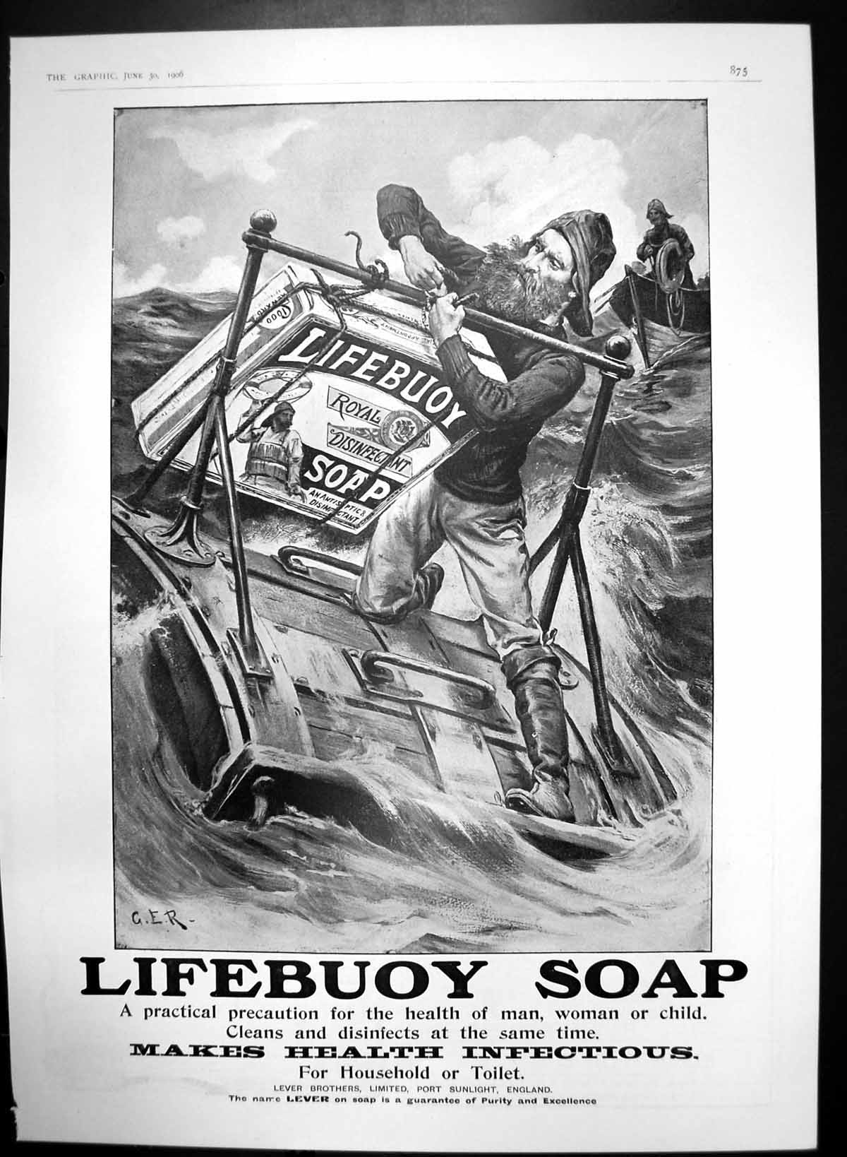 Old Antique Print Lifebuoy Soap Makes Health Infectious HousehToilet 1906 20th