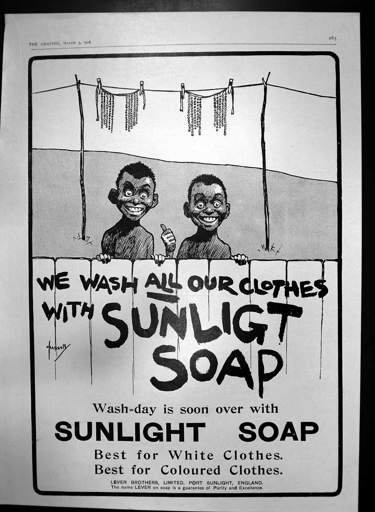 Antique Old Print Sunlight Soap We Wash All Our Clothes With Sunlight 1906 20th