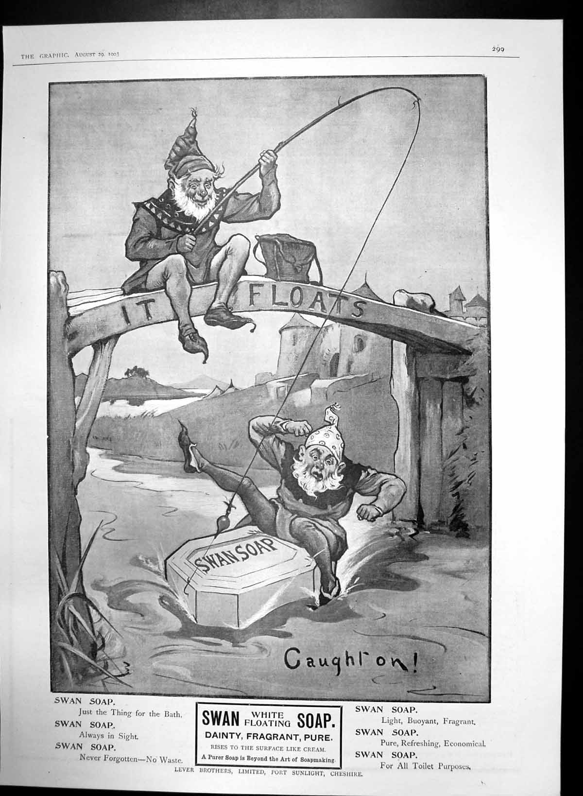 Antique Old Print Swan White Floating Soap Just Thing For Bath No Waste 1903