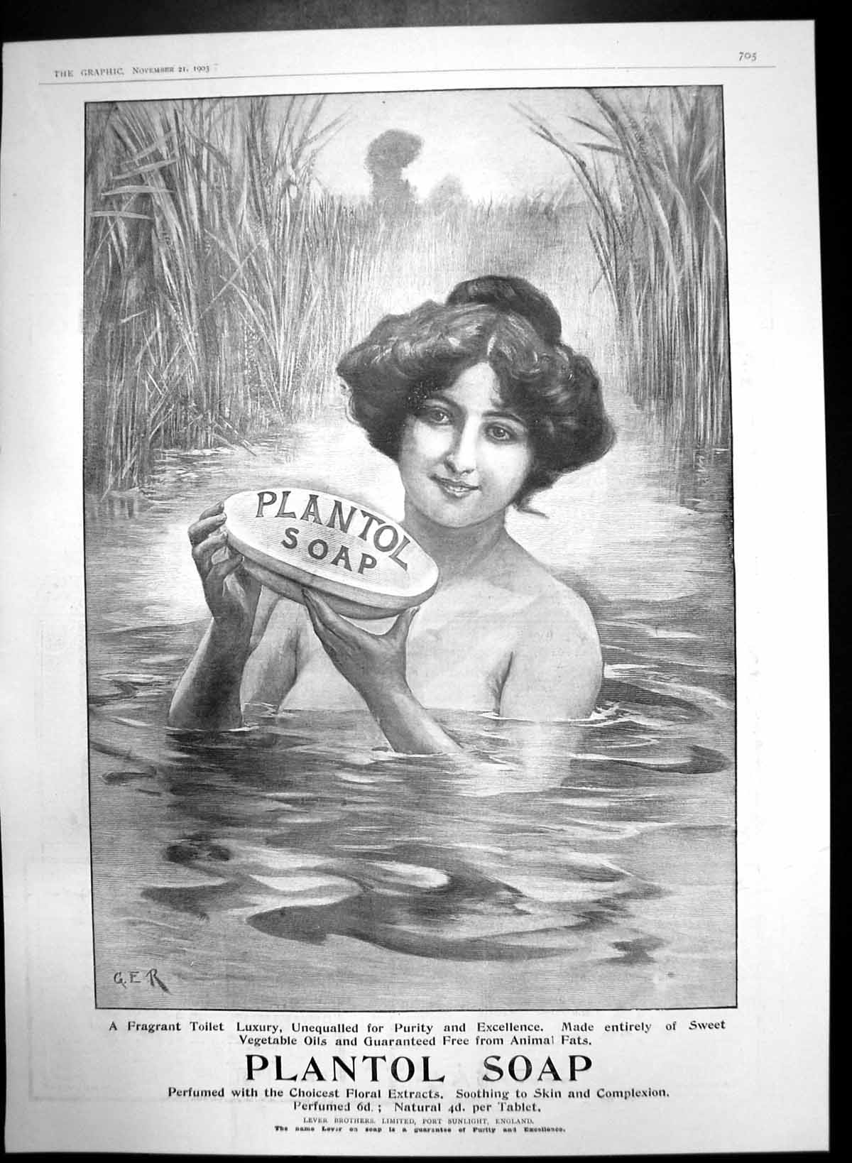 Original Old Antique Print Plantol Soap Made Entirely Sweet Vegetable Oils 1903
