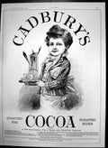 Antique Old Print Cadburys Cocoa Guaranteed Pure Soluble Boiling Milk 1887 19th
