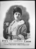Original Old Antique Print Frys Pure Concentrated Cocoa Delicious Beverage 1890