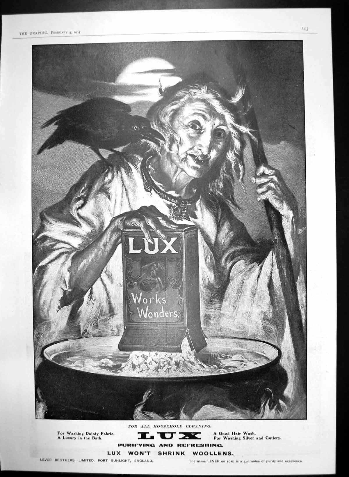Old Antique Print Lux Works Wonders For All HousehCleaning Woollens 1905 20th