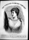 Antique Print Parisian Diamond Company Lady Modelling Delicate Pearls 1892 19th