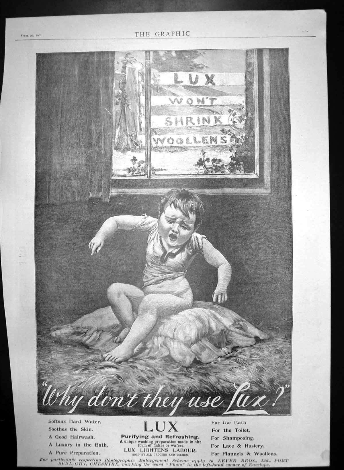 Old Print Lux Baby Crying Why Dont They Use Lux Purifying Refreshing 1901 20th