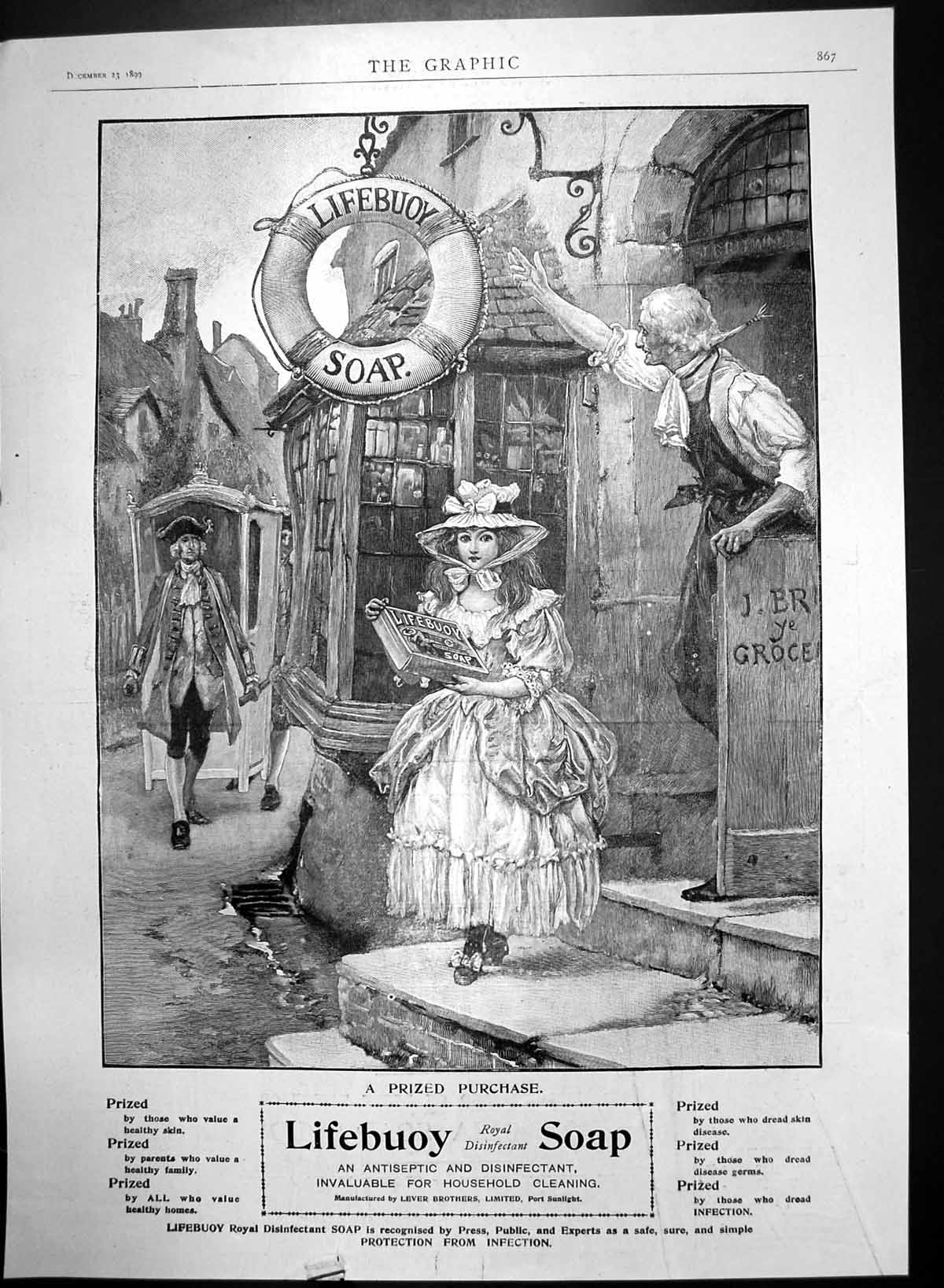 Antique Old Print Lifebuoy Soap Prizes Purchase Anyiseptic Disinfectant 1899