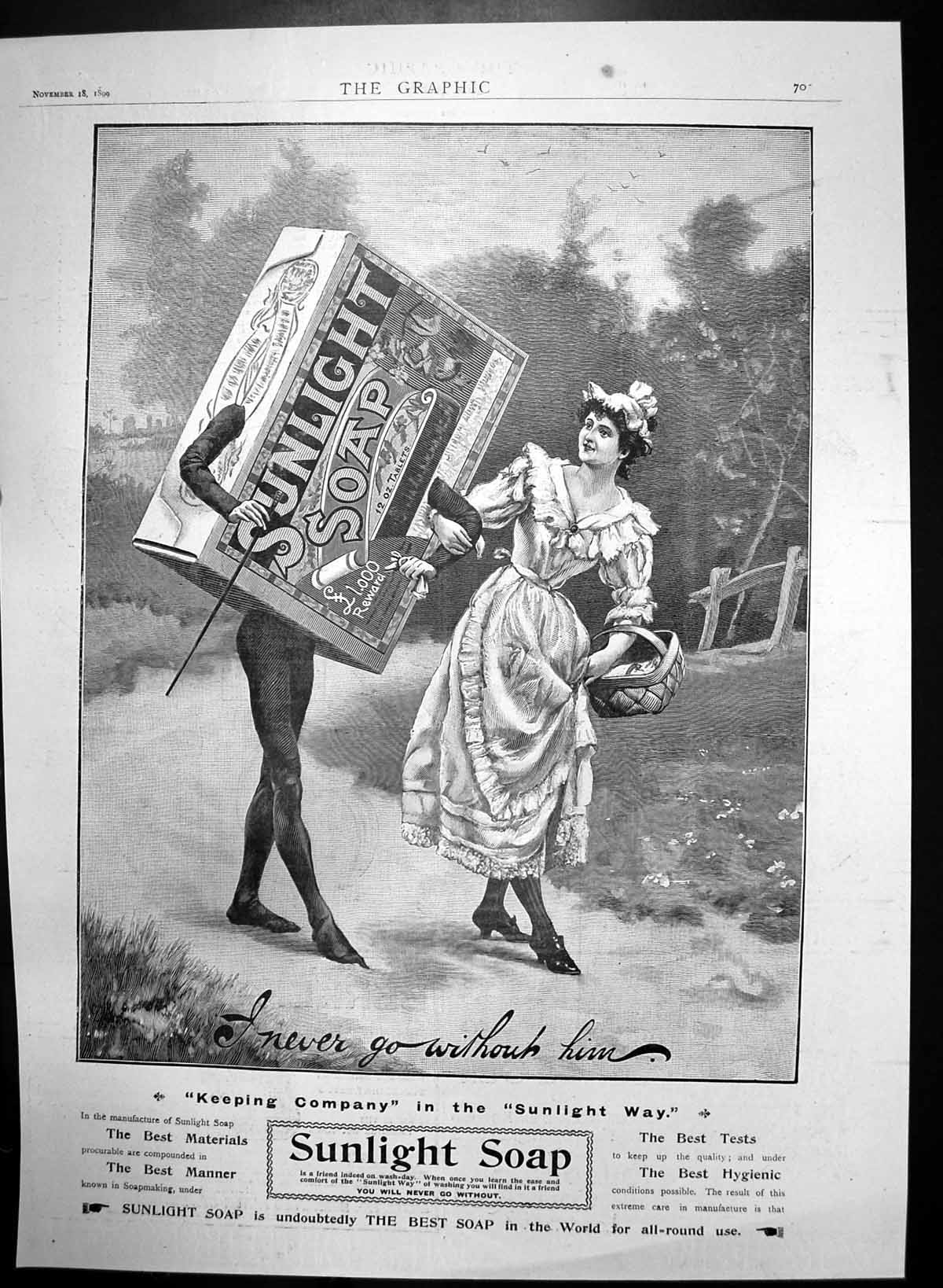 Old Antique Print Sunlight Soap Keeping Company Sunlight Way Man Box 1899 19th