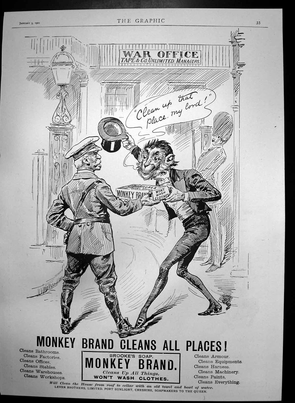Antique Print Brookes Monkey Brand Soap Cleans All Places Lord Monkey 1901 20th