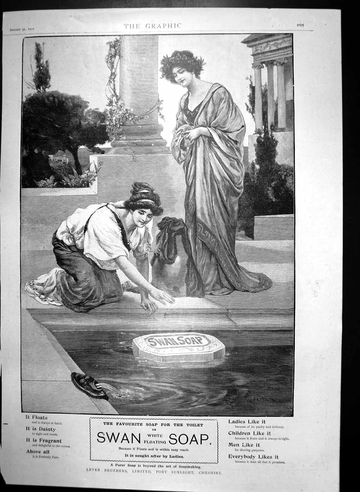 Old Antique Print Swan White Floating Soap Favourite Soap For Toilet 1901 20th