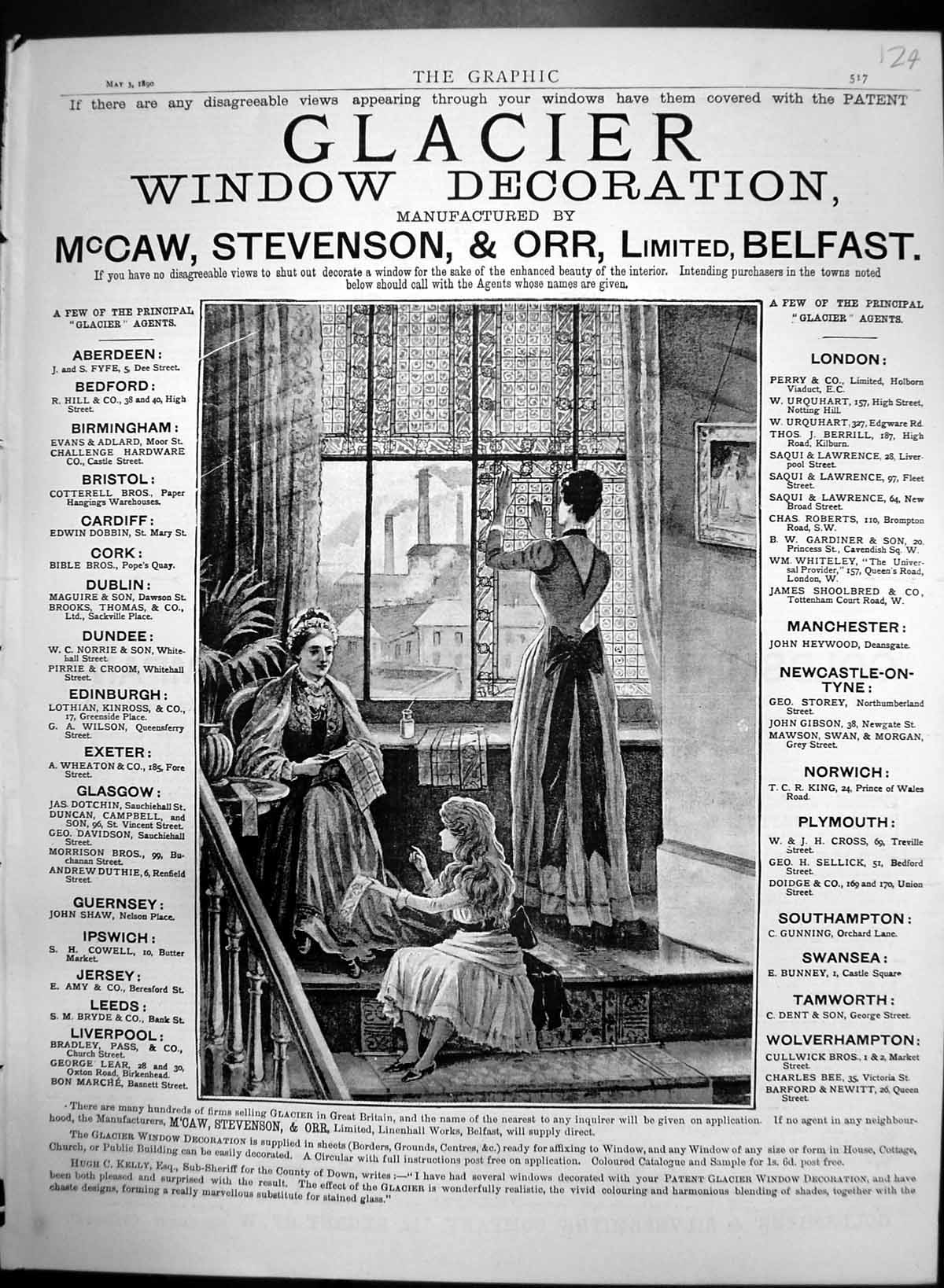 Antique Old Print Glacier Window Decoration Cover Up Disagreeable Views 1890