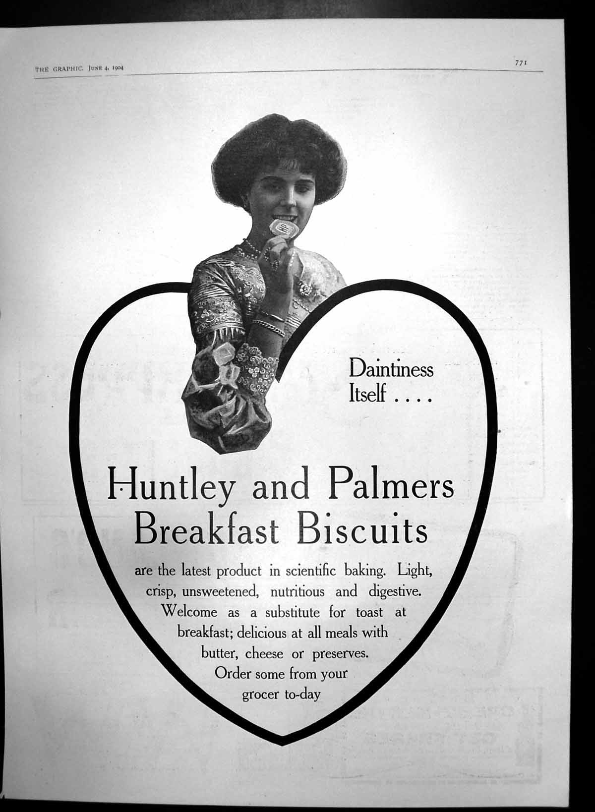 Antique Old Print Huntley & Palmers Breakfast Biscuits Daintiness Itself 1904