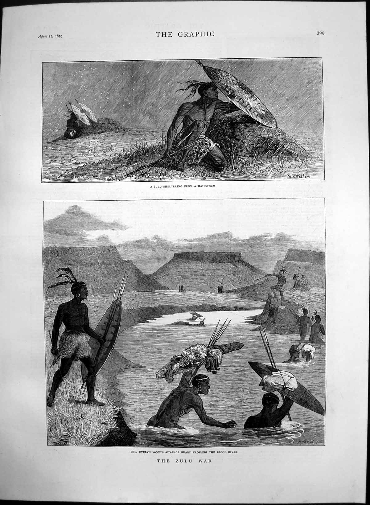Old Antique Print Zulu War Evelyn Woods Advance Crossing Blood River 1879 19th