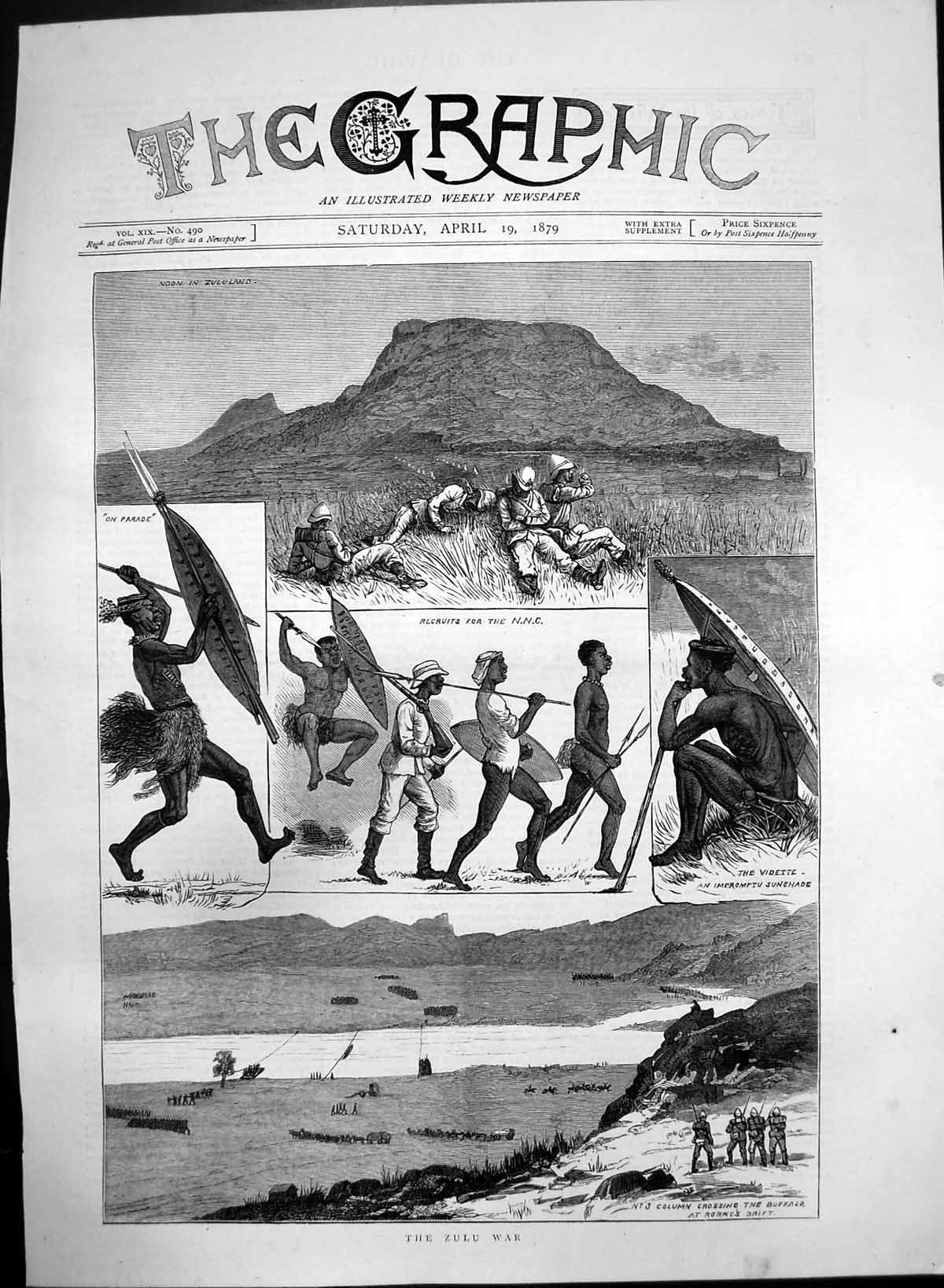 Antique Print Zulu War Natal Naval Contingent Recruits Crossing Buffalo1879