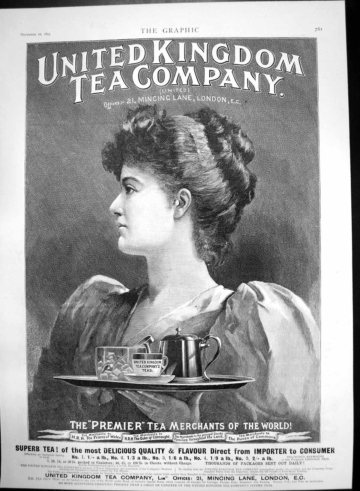 Antique Old Print United Kingdom Tea Company Premier Tea Merchants World 1893