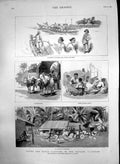 Antique Old Print Round World Yachting Ceylon Ceylon Catamarans Coffee 1882