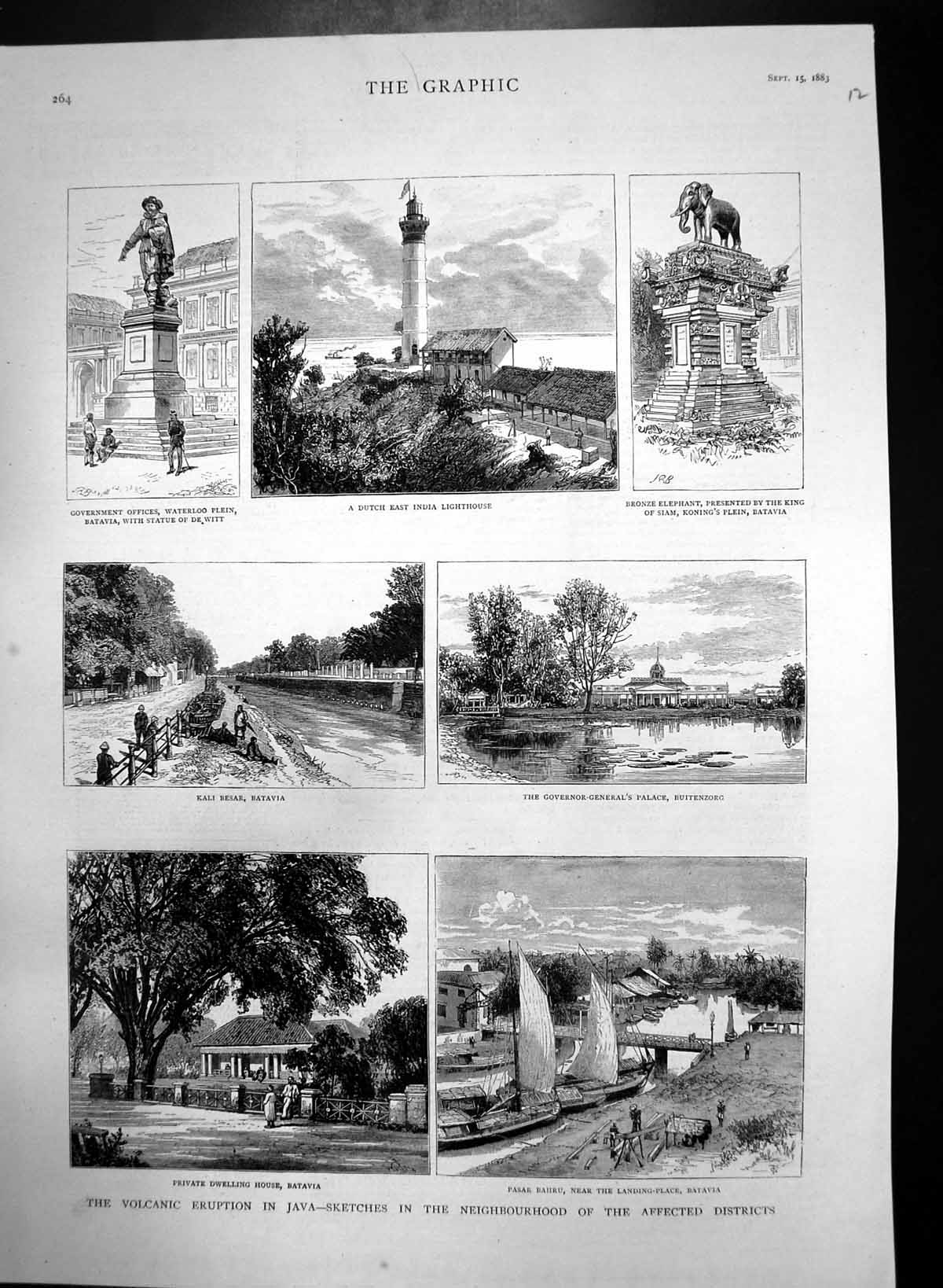 Antique Print Volcanic Eruption Java Statue De Witt Batavia Buitenzorg 1883